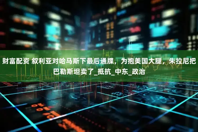 财富配资 叙利亚对哈马斯下最后通牒，为抱美国大腿，朱拉尼把巴勒斯坦卖了_抵抗_中东_政治